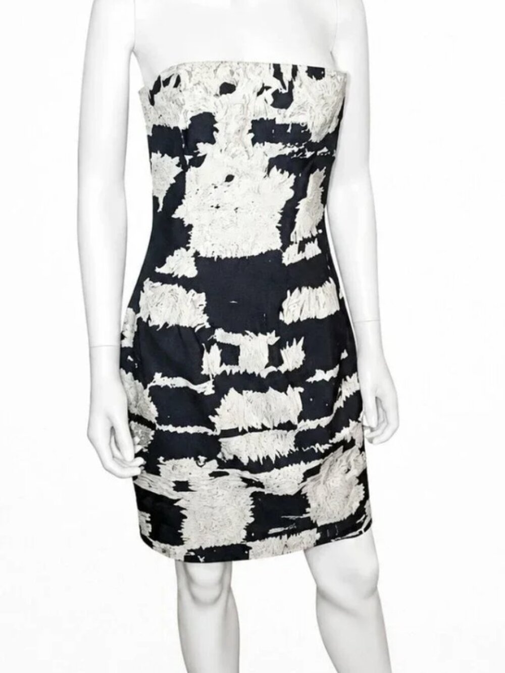 GIAMBATTISTA VALLI | Strapless Bustier Silk Mini Dress Black White IT 42 US 6